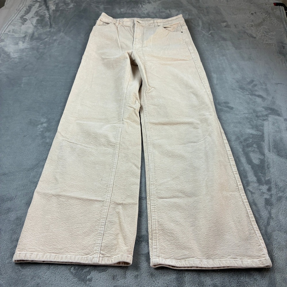 H&M Divided Womens Cream Corduroy Wide Leg Pants High Waisted Beige Size 8